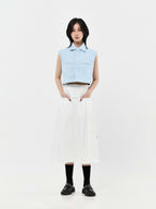 Ma-ny Ways Box Pleated Midi Skirt | Navy Blue
