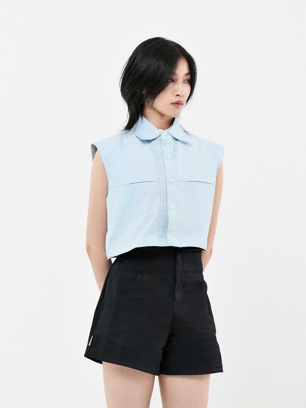 Double Collar Short Sleeve Cropped Shirt | White