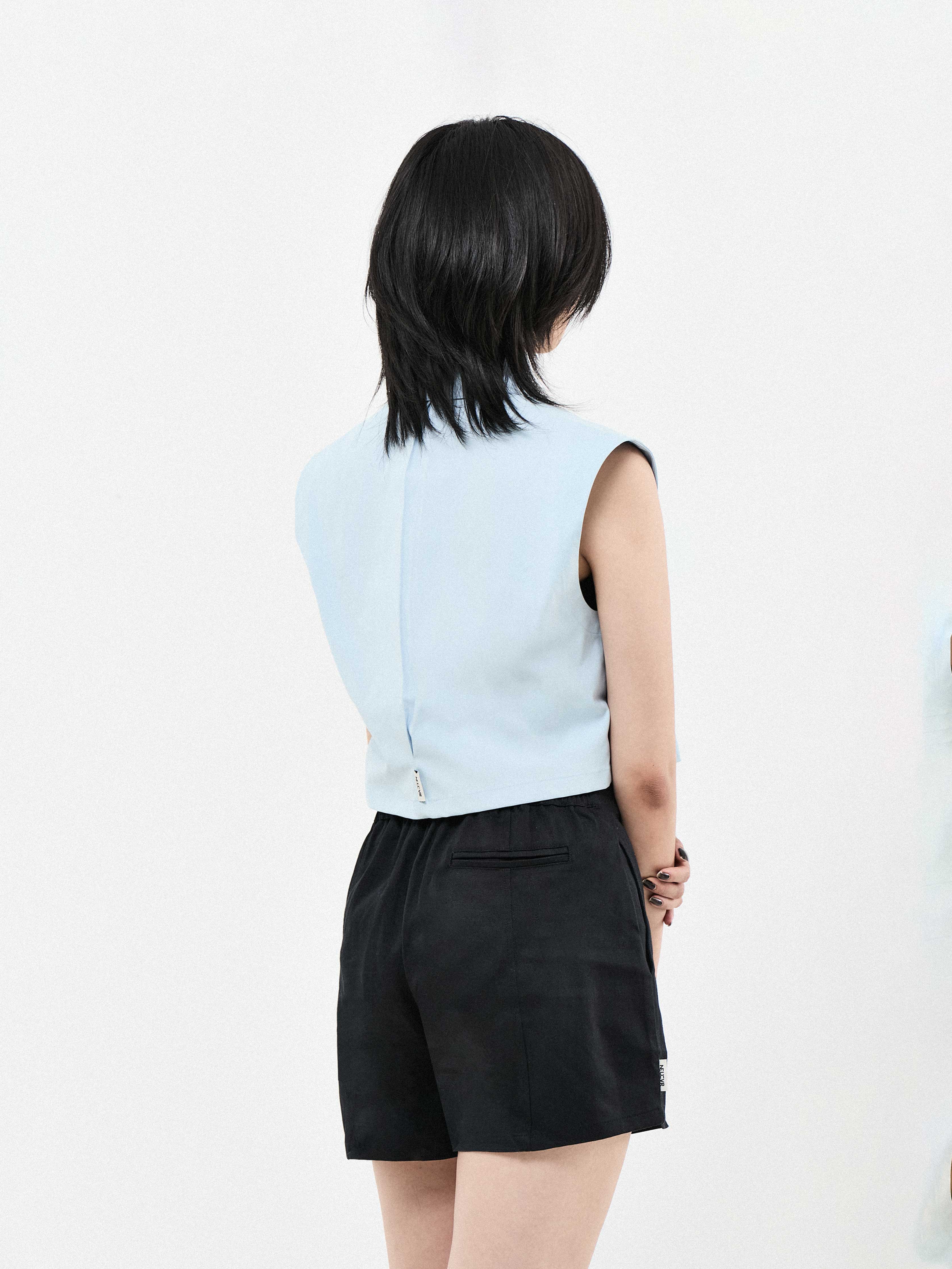 Double Collar Short Sleeve Cropped Shirt | White