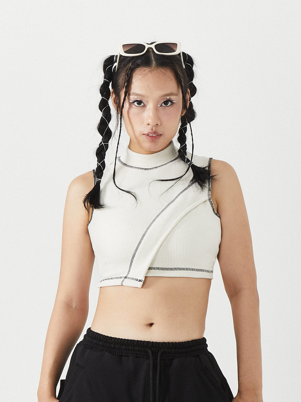 High Neck Stitch Top | Black