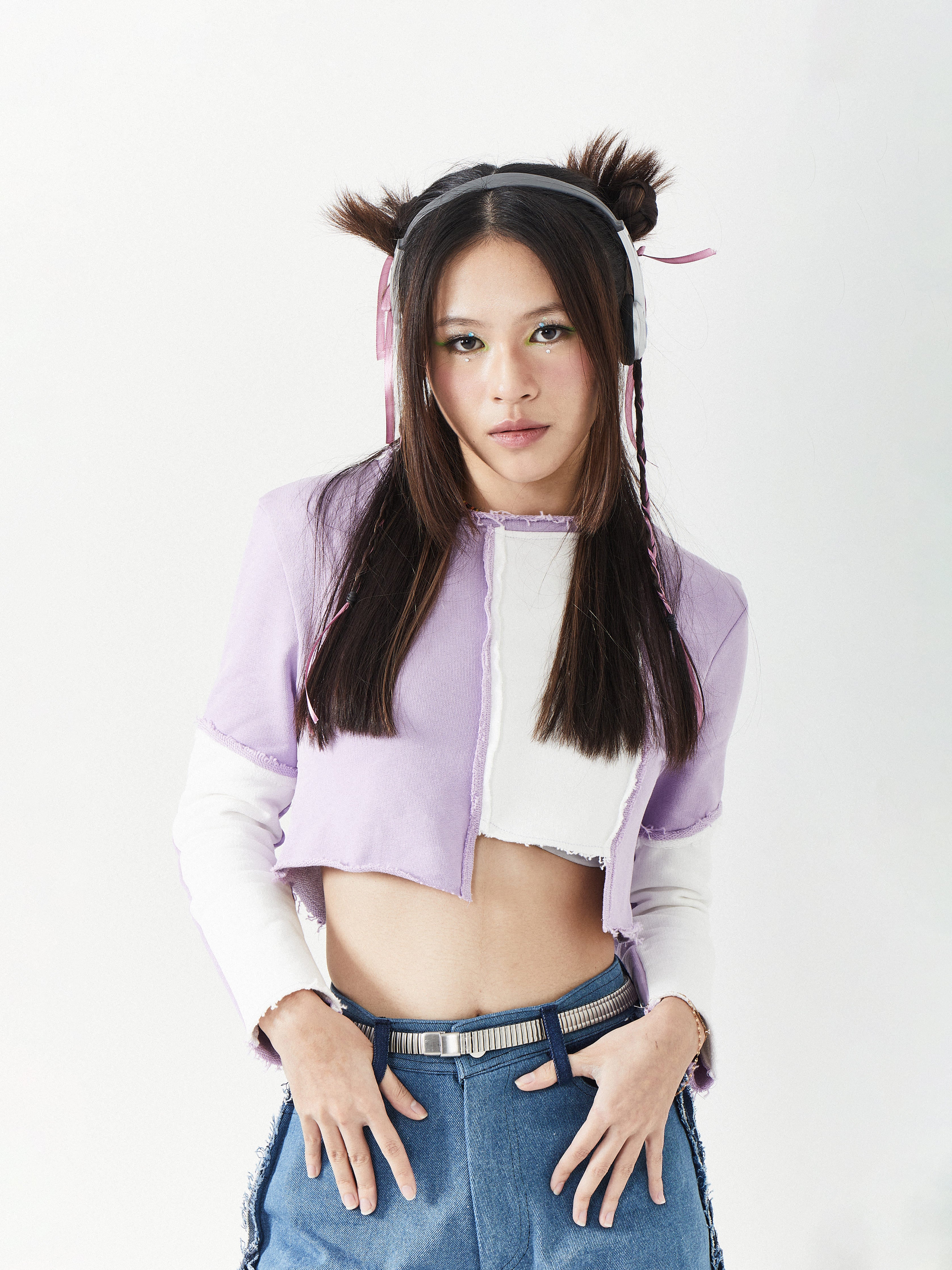 Raw Edges Long Sleeves Crop | Blue