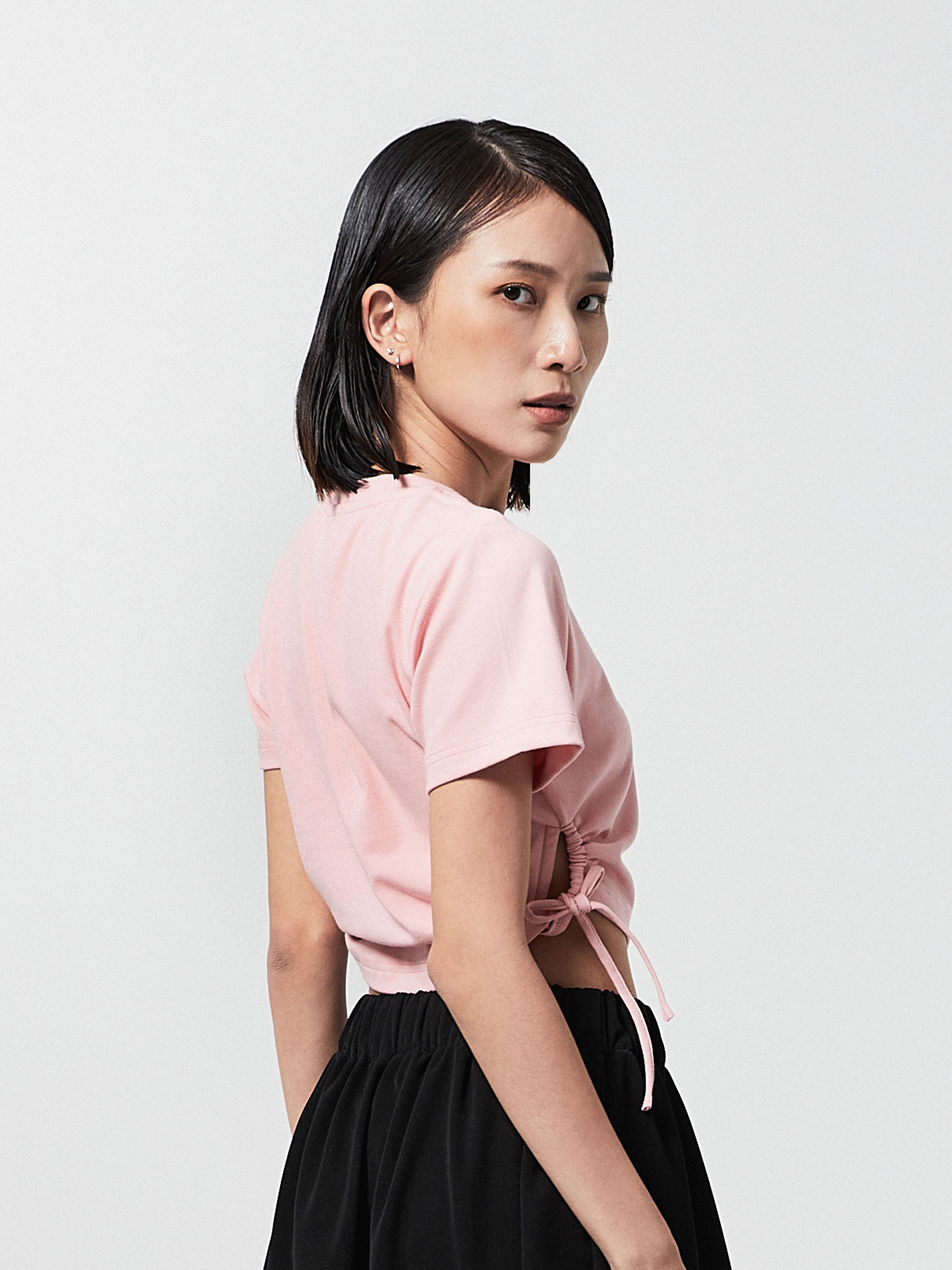 Graphic Ruched Side Crop | Pink