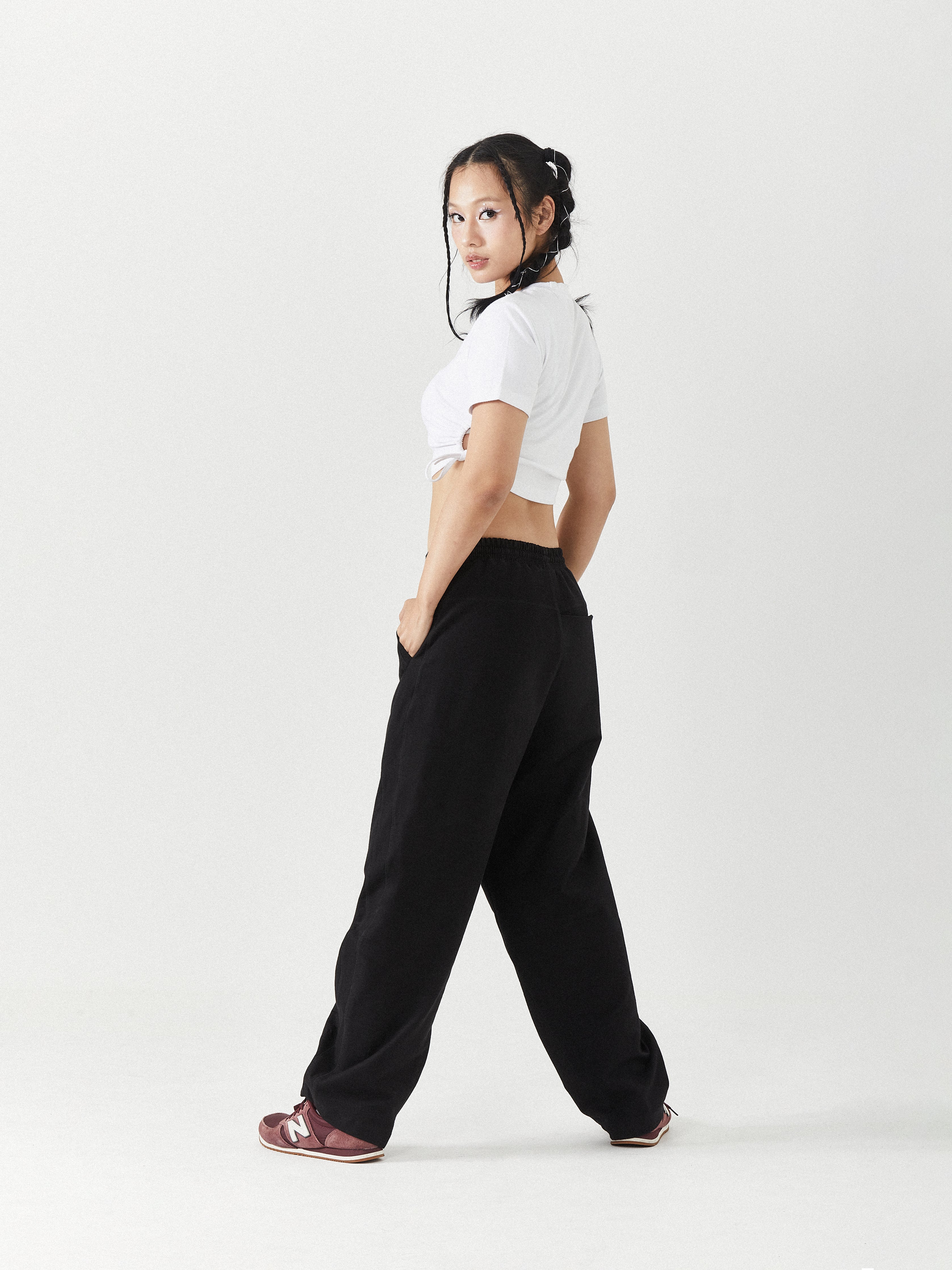 Graphic Ruched Side Crop Top | White