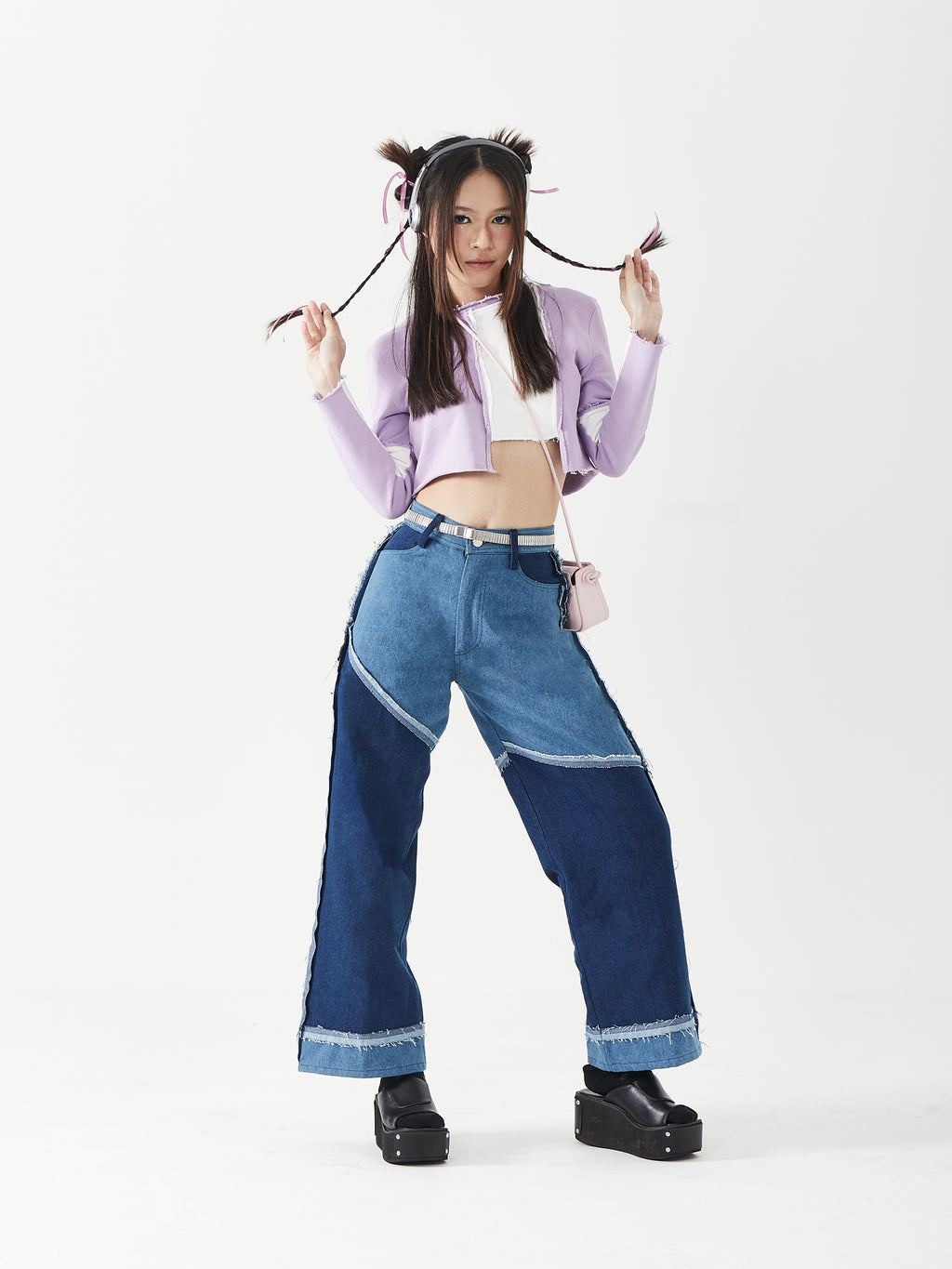 Raw Edges Long Sleeves Crop | Blue