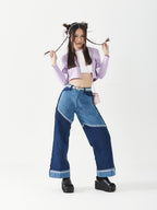 Raw Edges Long Sleeves Crop | Blue