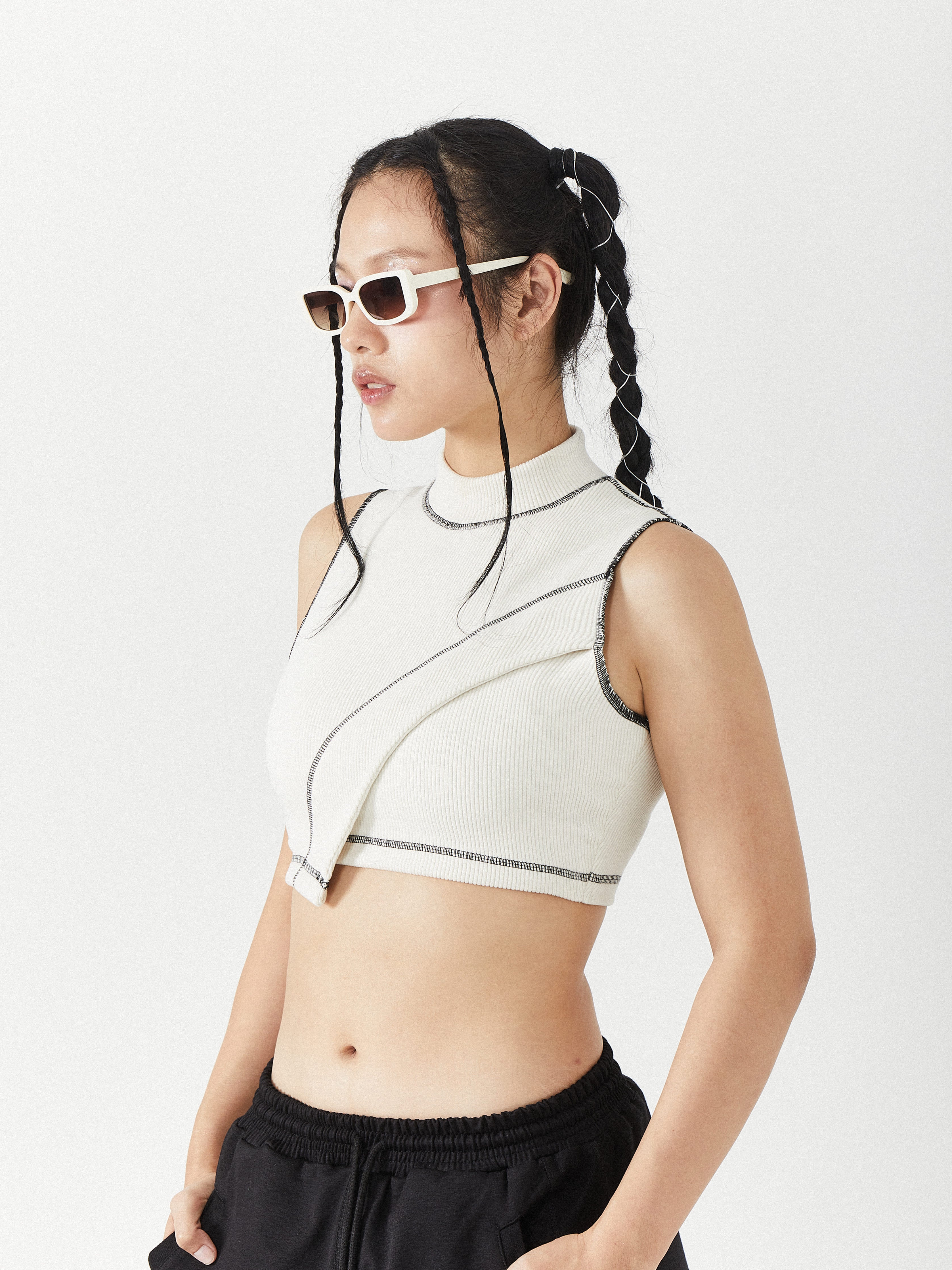 High Neck Stitch Top | Black