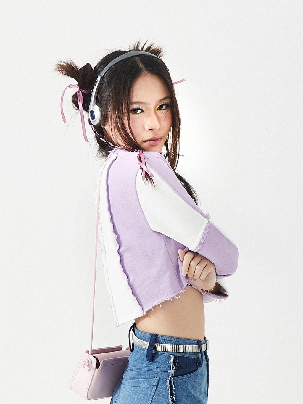 Raw Edges Long Sleeves Crop | Blue