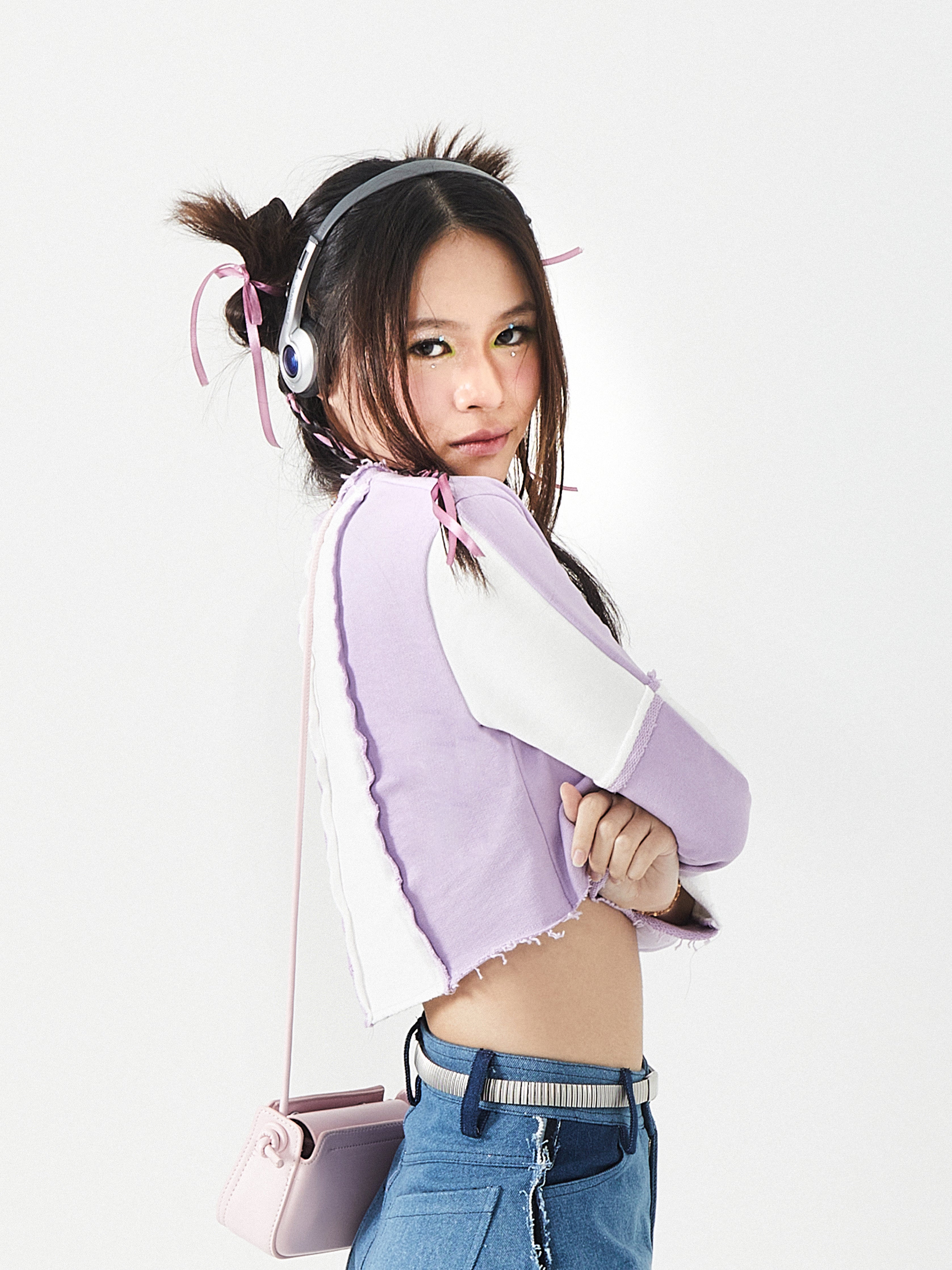 Raw Edges Long Sleeves Crop | Blue