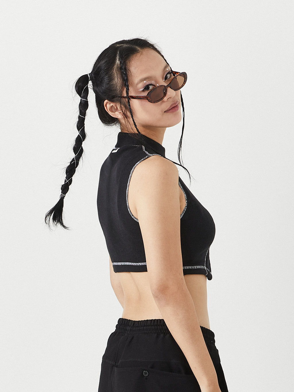 High Neck Stitch Top | Beige