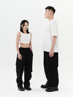 Side Split Zipper Cargo Pants | Black