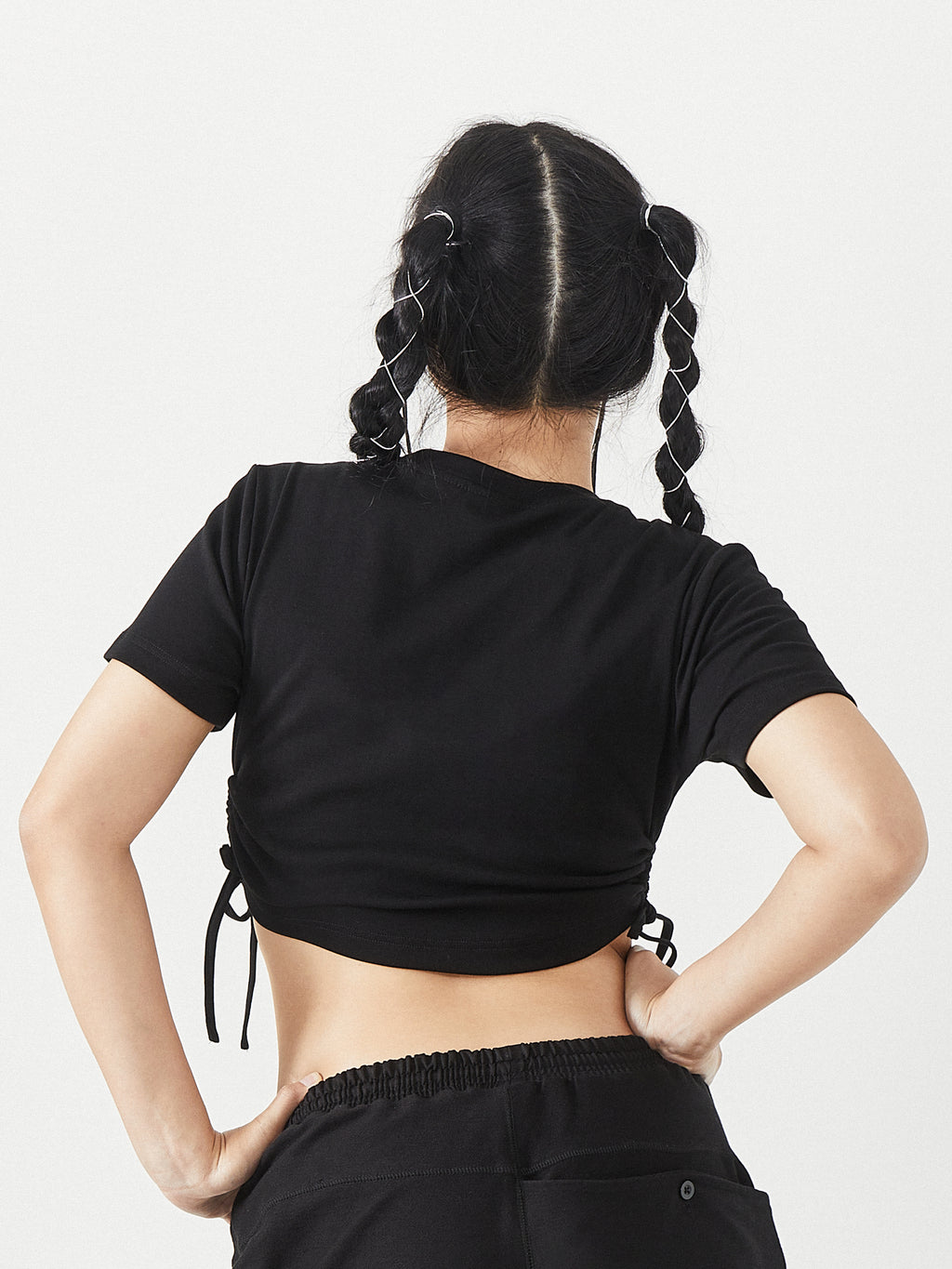Graphic Ruched Side Crop Top | White