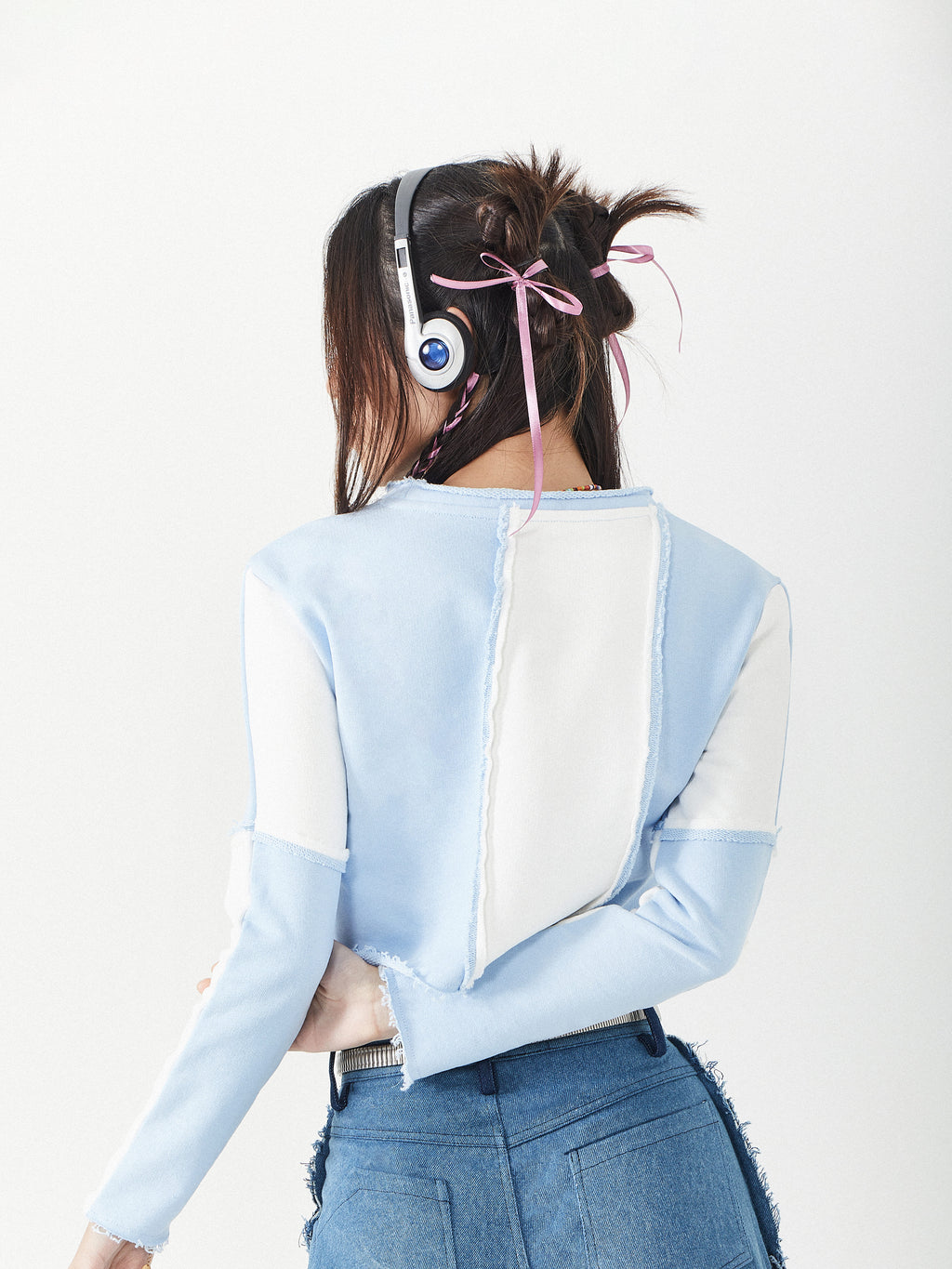 Raw Edges Long Sleeves Crop | Blue
