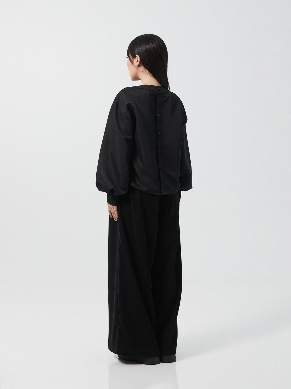 Grace Pleated Long Sleeve Top | Black