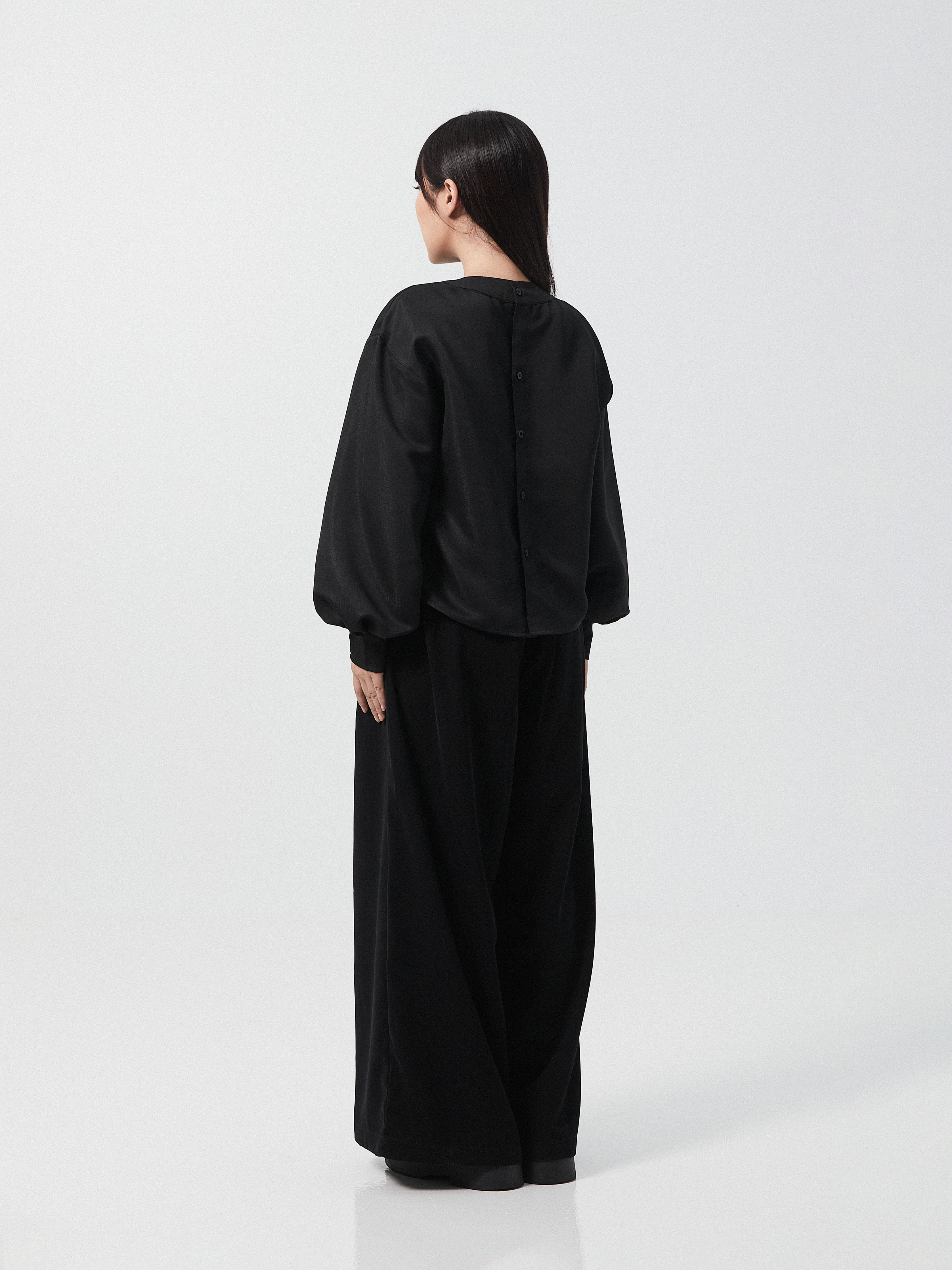 Grace Pleated Long Sleeve Top | Black