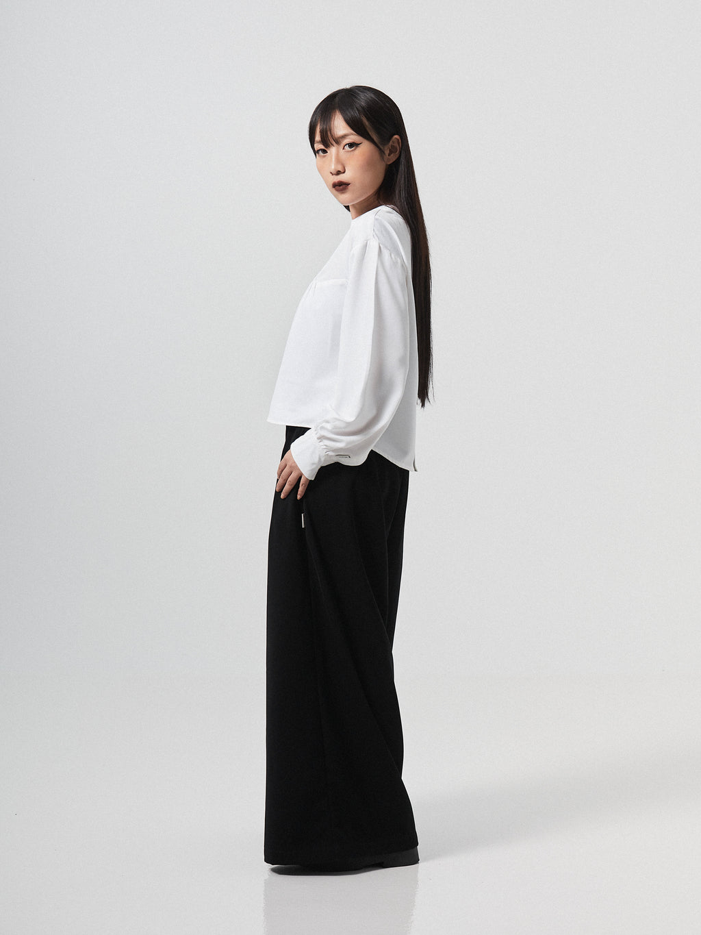Grace Pleated Long Sleeve Top | White