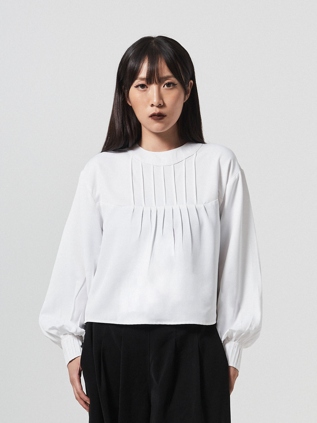 Grace Pleated Long Sleeve Top | Black