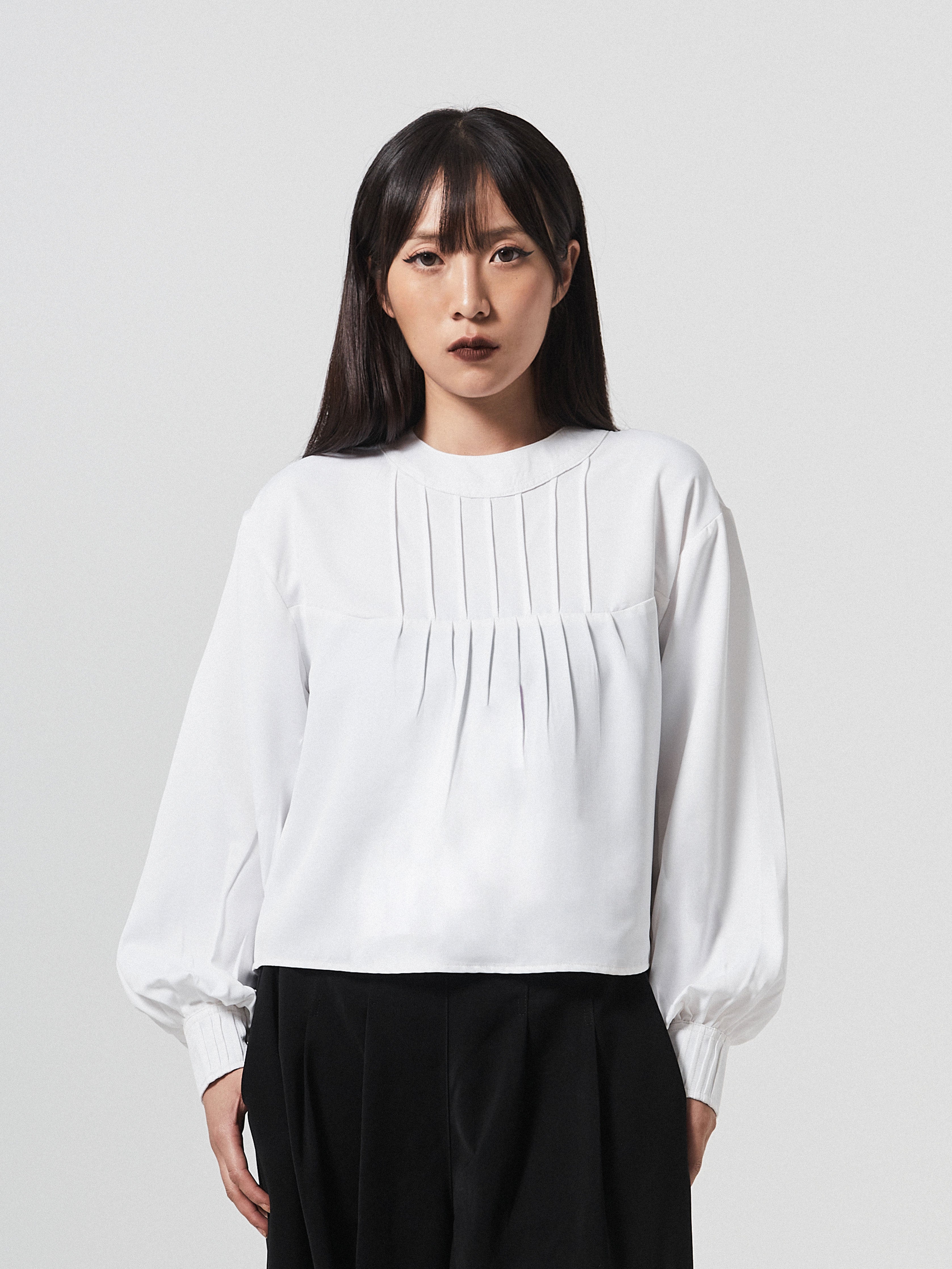 Grace Pleated Long Sleeve Top | Black