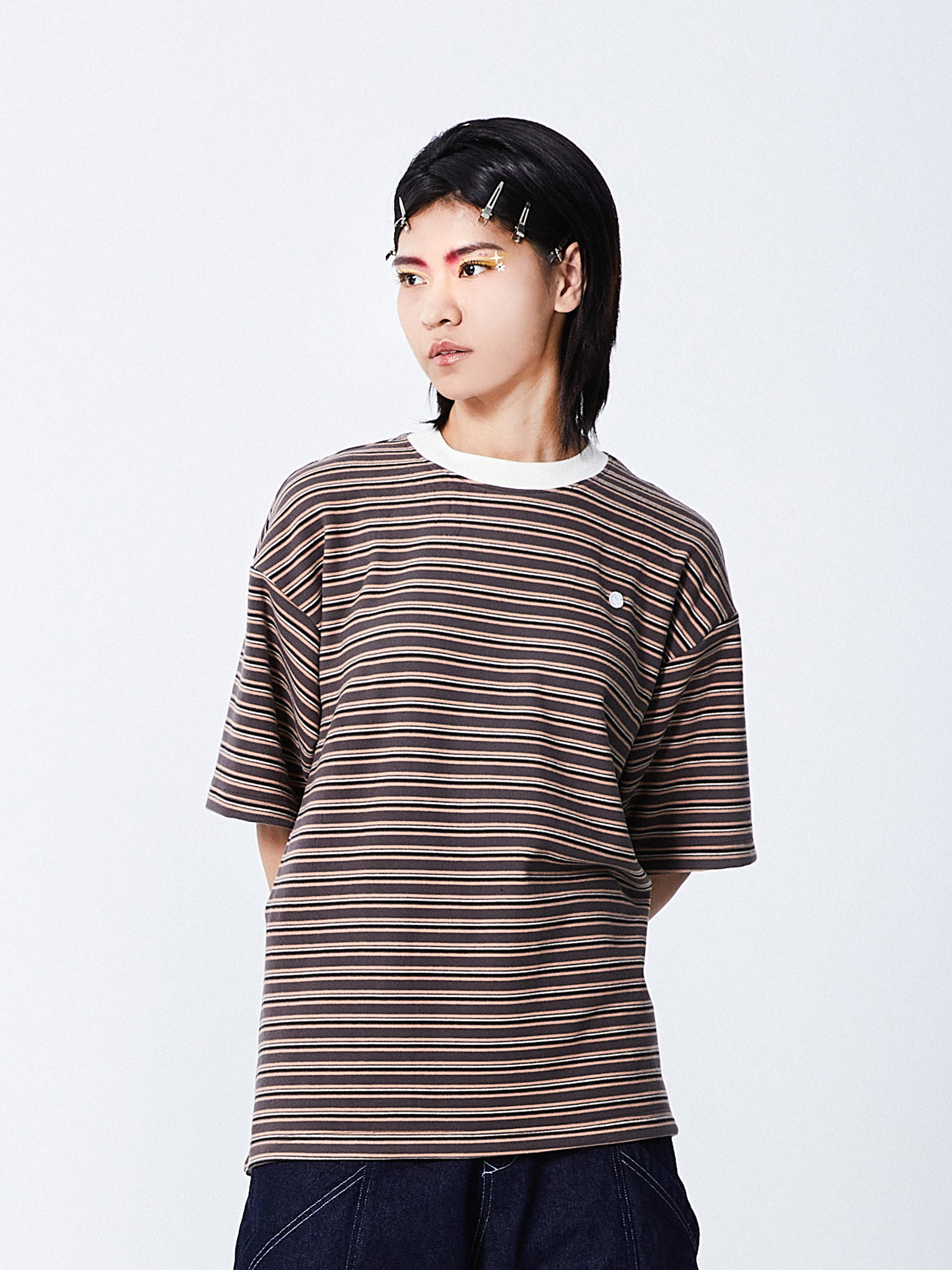 Cozy Stripes Emblem Tee | Brown
