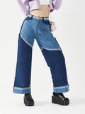 Dual Tone Asymmetrical Denim Pants