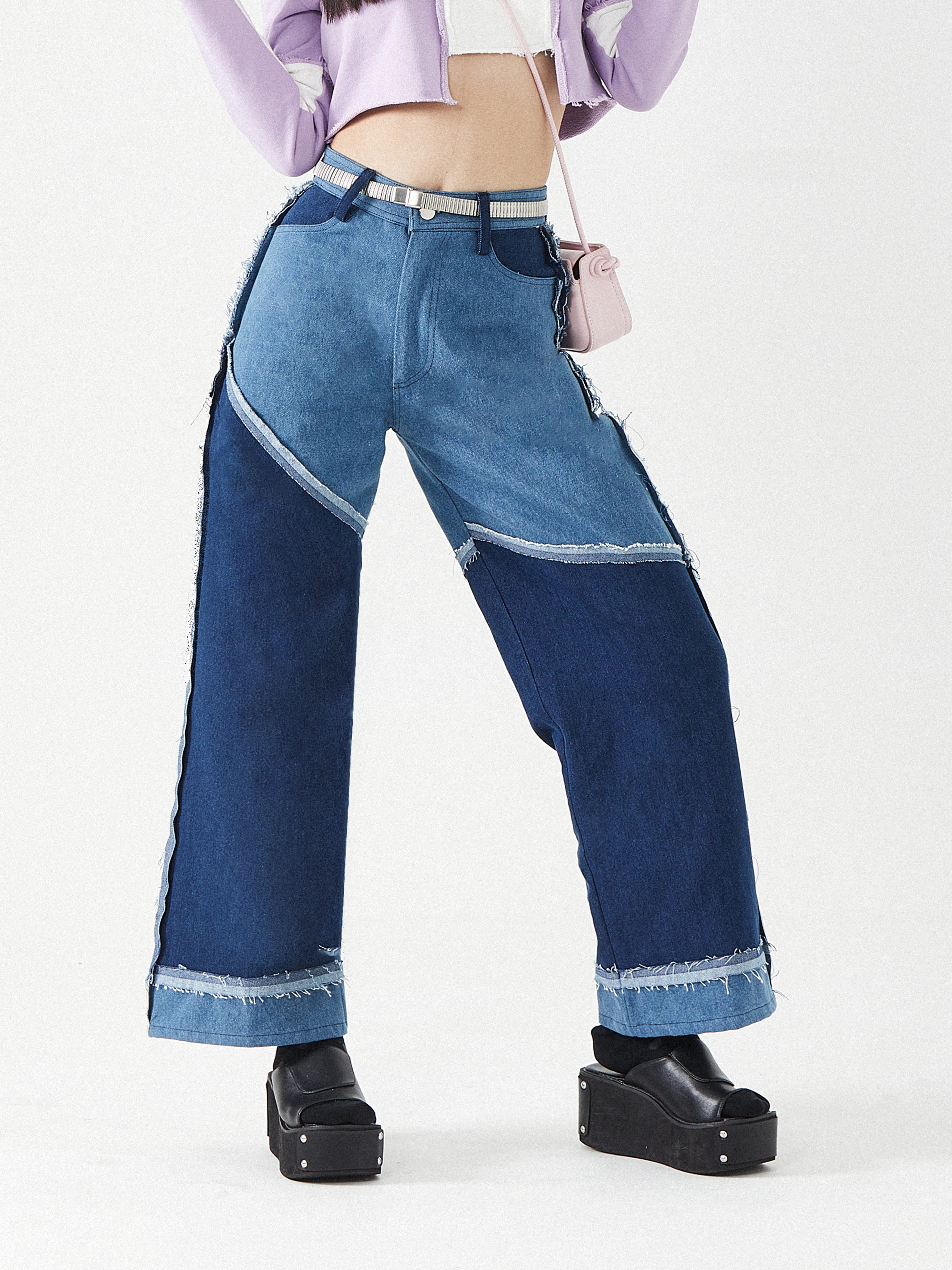 Dual Tone Asymmetrical Denim Pants