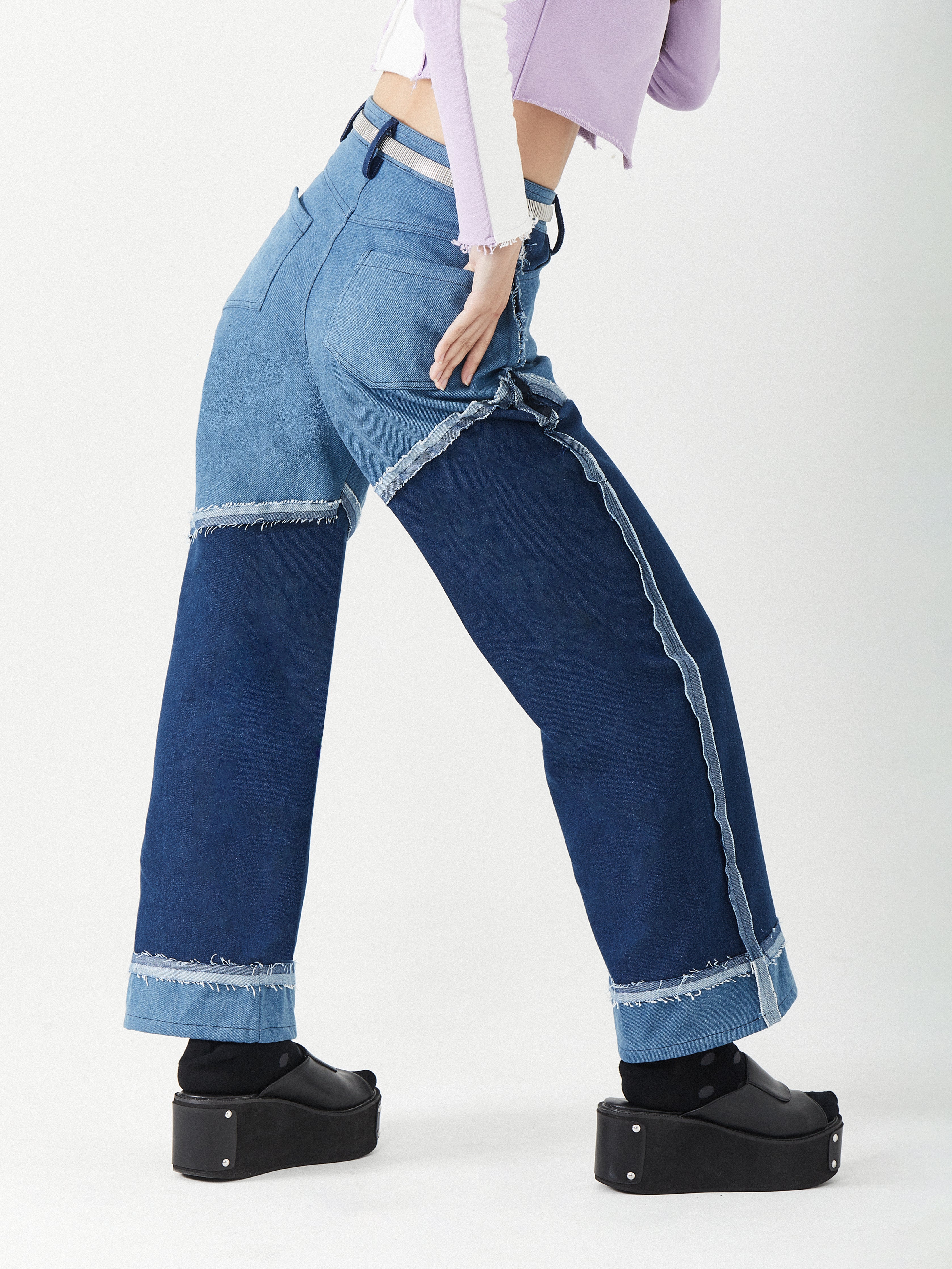 Dual Tone Asymmetrical Denim Pants