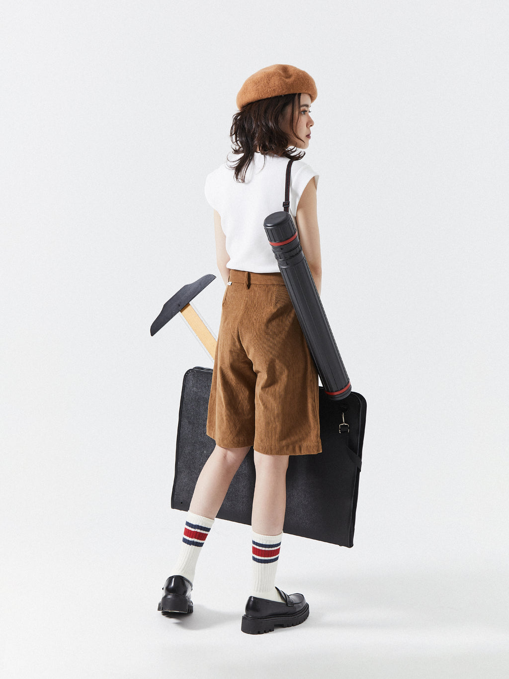 Suspender Corduroy Knee Length Shorts